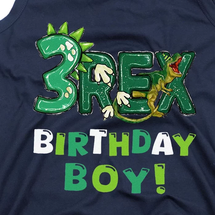 Three Rex 3rd Birthday Third Dinosaur 3 Year Old Tank Top