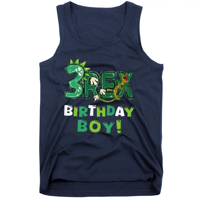 Three Rex 3rd Birthday Third Dinosaur 3 Year Old Tank Top