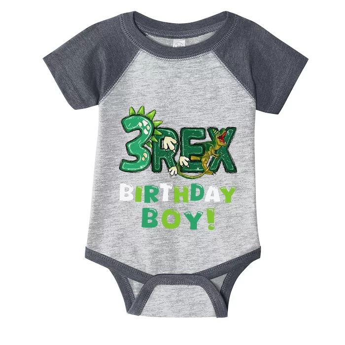 Three Rex 3rd Birthday Third Dinosaur 3 Year Old Infant Baby Jersey Bodysuit