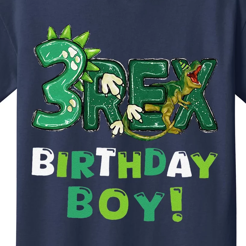 Three Rex 3rd Birthday Third Dinosaur 3 Year Old Kids T-Shirt