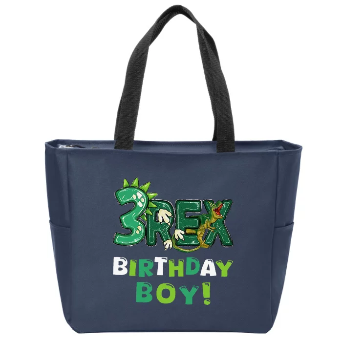 Three Rex 3rd Birthday Third Dinosaur 3 Year Old Zip Tote Bag