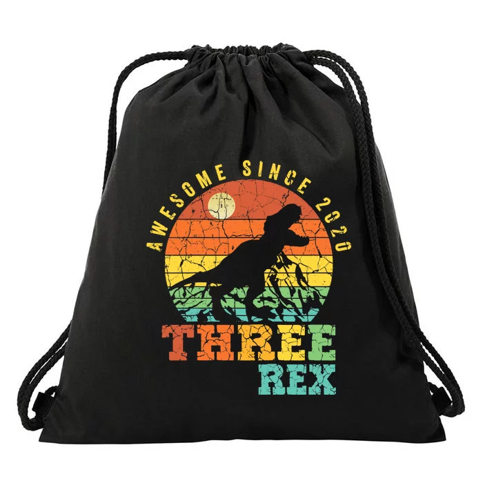 Three Rex 3rd Birthday Boy Third Dinosaur Awesome Drawstring Bag