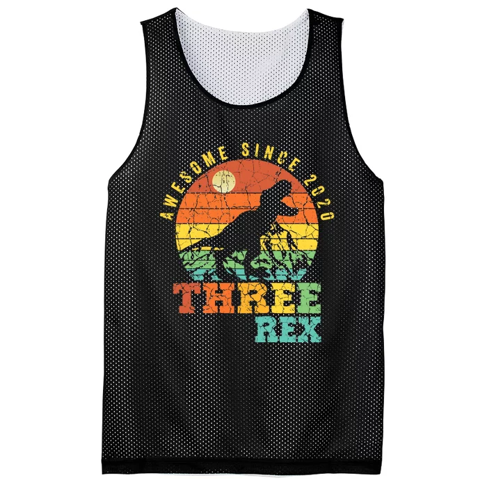 Three Rex 3rd Birthday Boy Third Dinosaur Awesome Mesh Reversible Basketball Jersey Tank