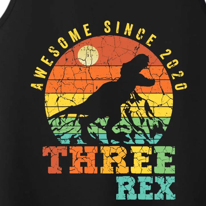 Three Rex 3rd Birthday Boy Third Dinosaur Awesome Performance Tank