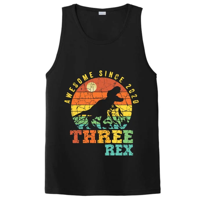 Three Rex 3rd Birthday Boy Third Dinosaur Awesome Performance Tank