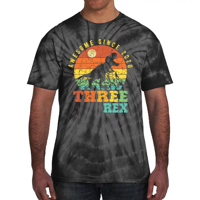 Three Rex 3rd Birthday Boy Third Dinosaur Awesome Tie-Dye T-Shirt