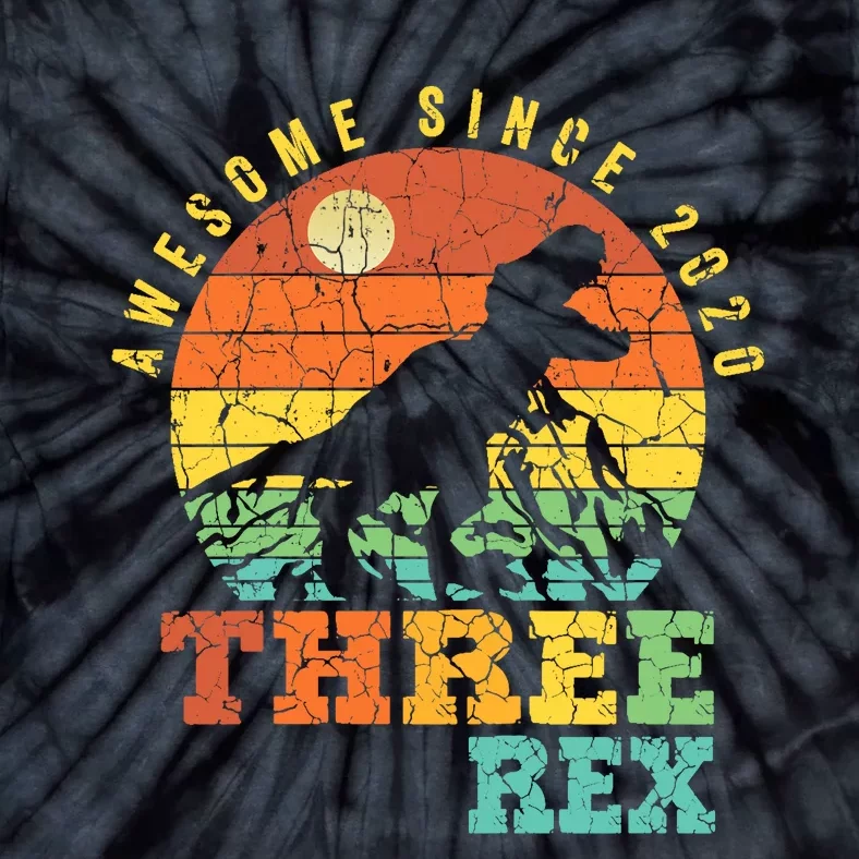 Three Rex 3rd Birthday Boy Third Dinosaur Awesome Tie-Dye T-Shirt