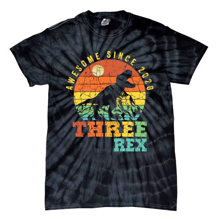 Three Rex 3rd Birthday Boy Third Dinosaur Awesome Tie-Dye T-Shirt