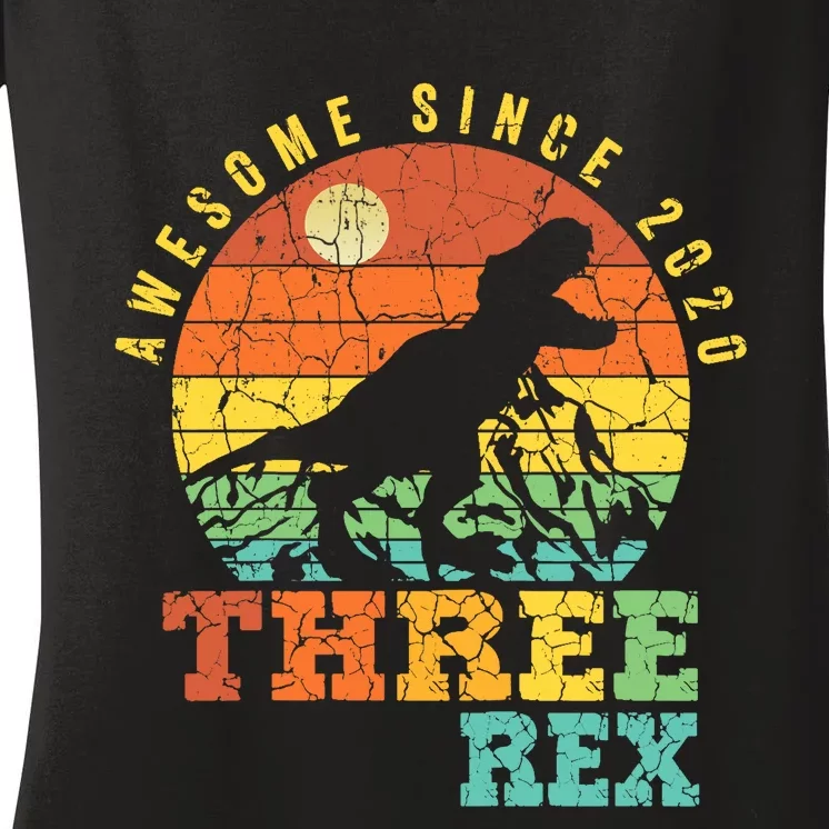 Three Rex 3rd Birthday Boy Third Dinosaur Awesome Women's V-Neck T-Shirt