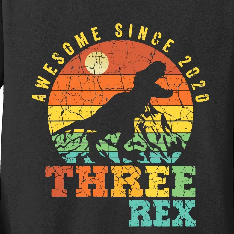 Three Rex 3rd Birthday Boy Third Dinosaur Awesome Kids Long Sleeve Shirt