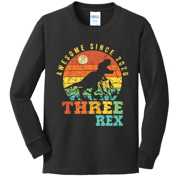 Three Rex 3rd Birthday Boy Third Dinosaur Awesome Kids Long Sleeve Shirt