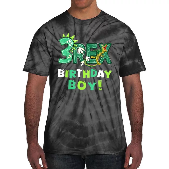 Three Rex 3rd Birthday Third Dinosaur 3 Year Old Tie-Dye T-Shirt