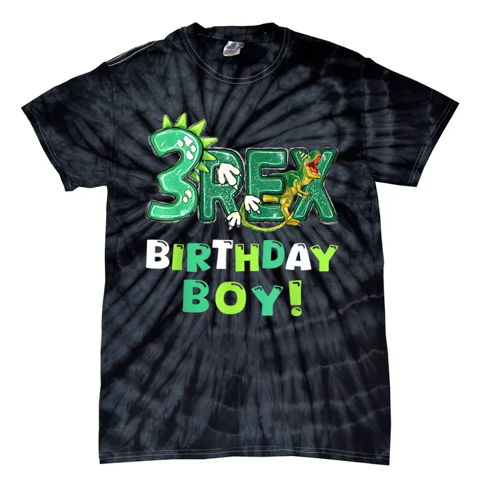 Three Rex 3rd Birthday Third Dinosaur 3 Year Old Tie-Dye T-Shirt