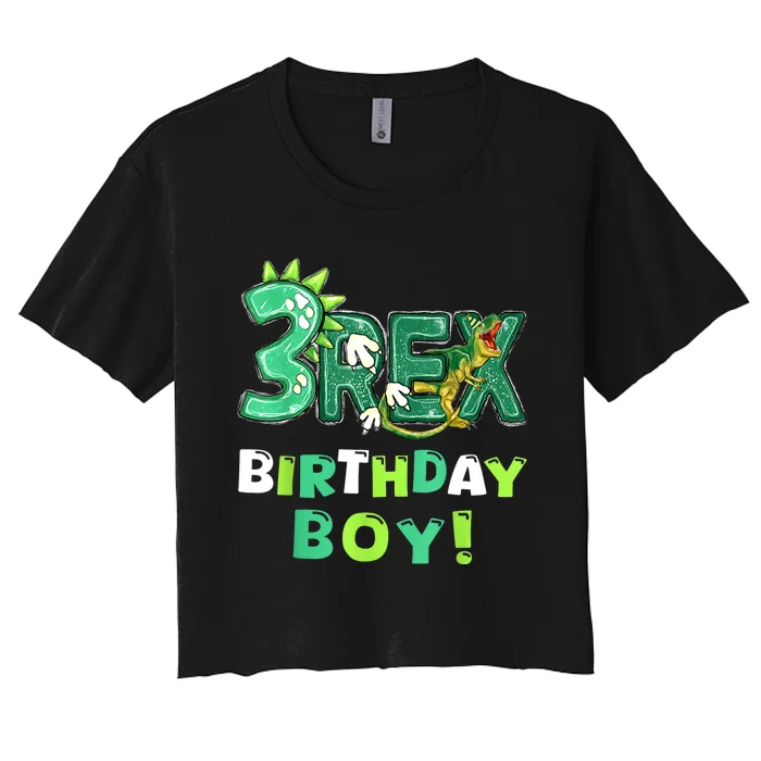 Three Rex 3rd Birthday Third Dinosaur 3 Year Old Women's Crop Top Tee