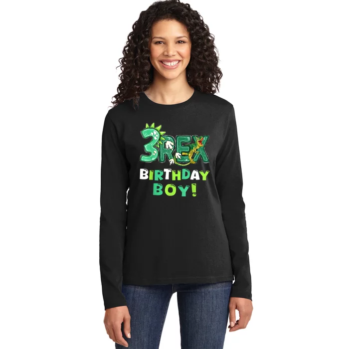 Three Rex 3rd Birthday Third Dinosaur 3 Year Old Ladies Long Sleeve Shirt