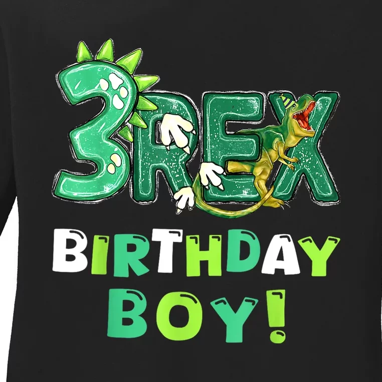 Three Rex 3rd Birthday Third Dinosaur 3 Year Old Ladies Long Sleeve Shirt