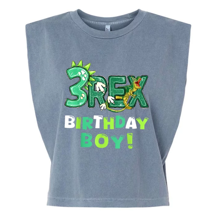 Three Rex 3rd Birthday Third Dinosaur 3 Year Old Garment-Dyed Women's Muscle Tee