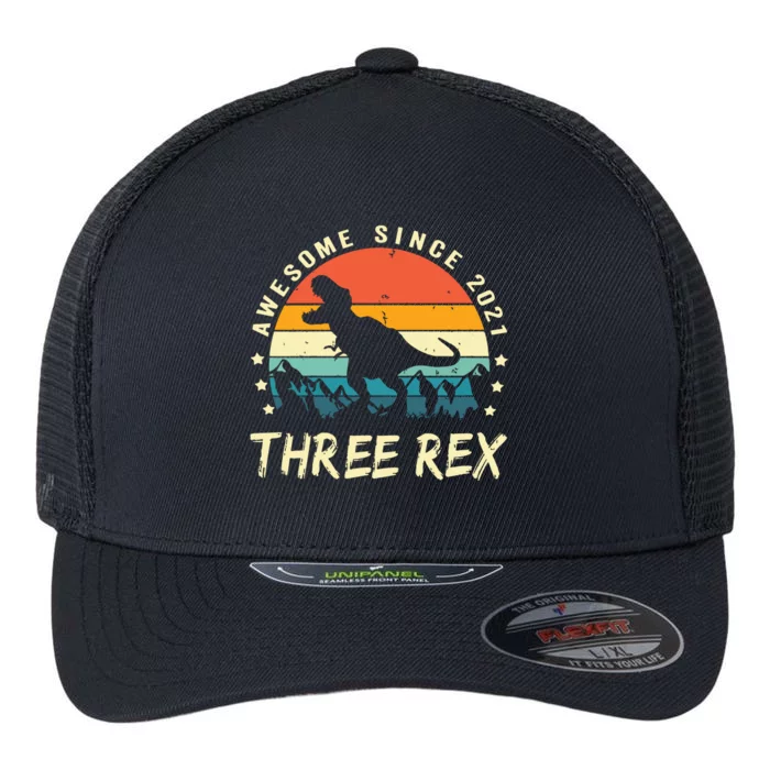 Three Rex 3rd Birthday Third Dinosaur 3 Year Old Flexfit Unipanel Trucker Cap