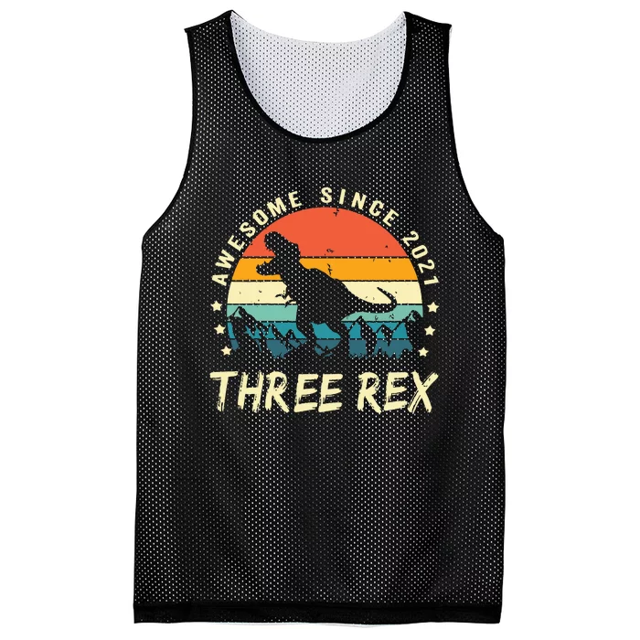 Three Rex 3rd Birthday Third Dinosaur 3 Year Old Mesh Reversible Basketball Jersey Tank