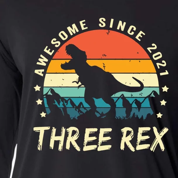 Three Rex 3rd Birthday Third Dinosaur 3 Year Old Cooling Performance Long Sleeve Crew