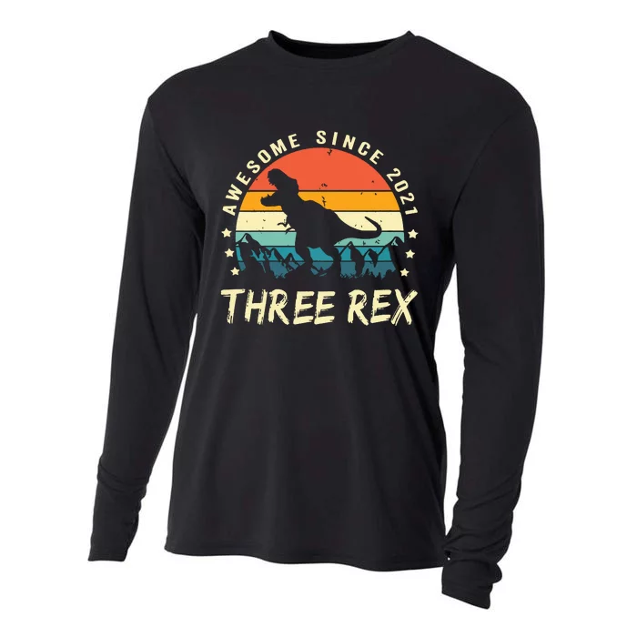 Three Rex 3rd Birthday Third Dinosaur 3 Year Old Cooling Performance Long Sleeve Crew