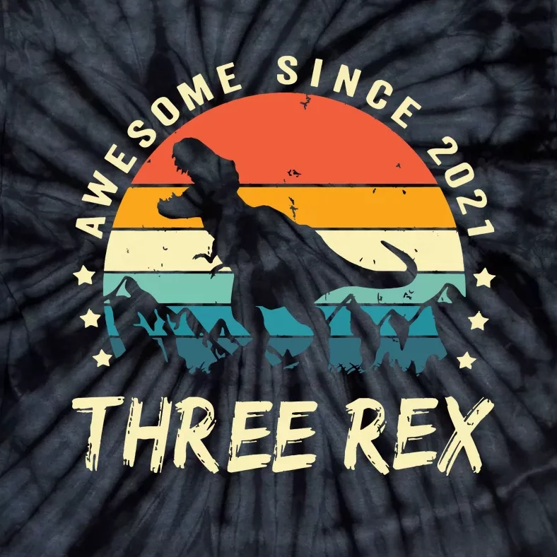 Three Rex 3rd Birthday Third Dinosaur 3 Year Old Tie-Dye T-Shirt