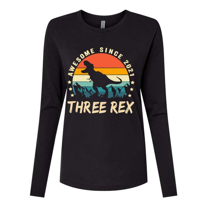 Three Rex 3rd Birthday Third Dinosaur 3 Year Old Womens Cotton Relaxed Long Sleeve T-Shirt