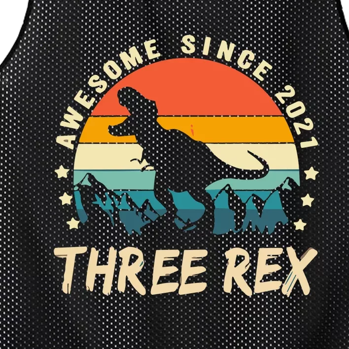 Three Rex 3rd Birthday Third Dinosaur 3 Year Old Mesh Reversible Basketball Jersey Tank