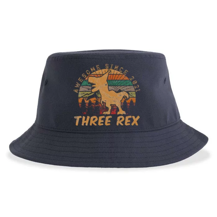 Three Rex 3rd Birthday Gift Third Dinosaur 3 Year Old Sustainable Bucket Hat