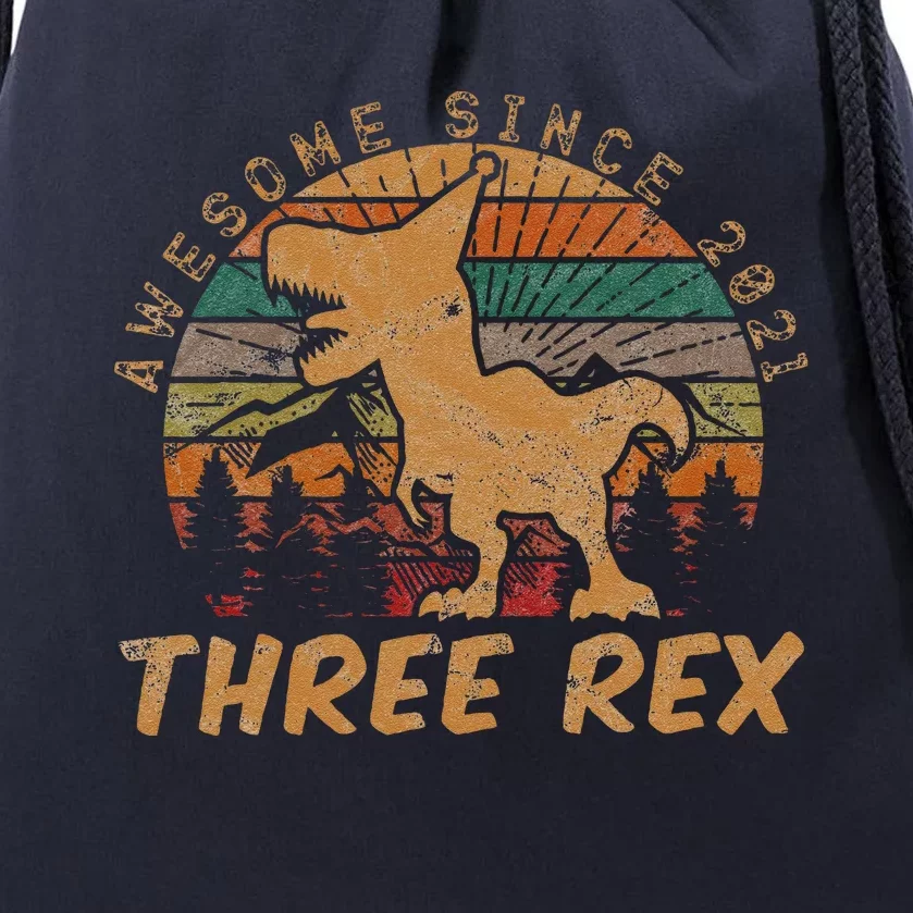 Three Rex 3rd Birthday Gift Third Dinosaur 3 Year Old Drawstring Bag