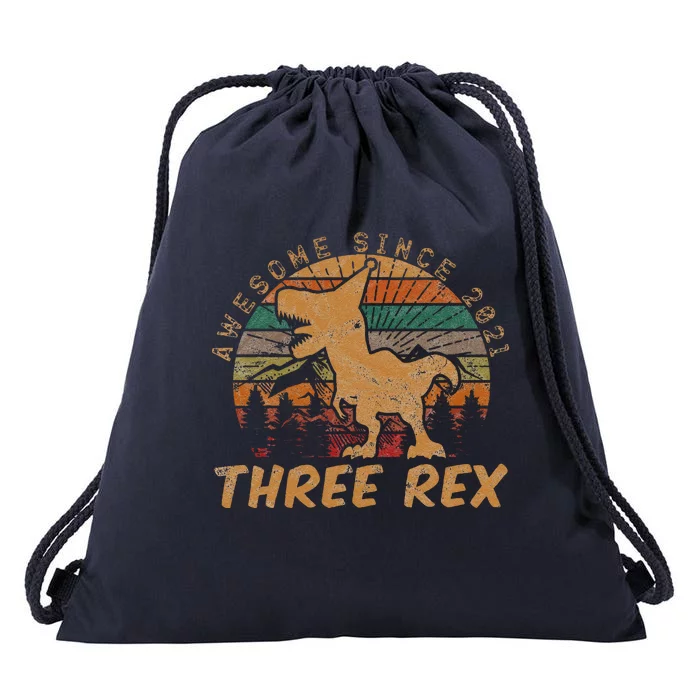 Three Rex 3rd Birthday Gift Third Dinosaur 3 Year Old Drawstring Bag