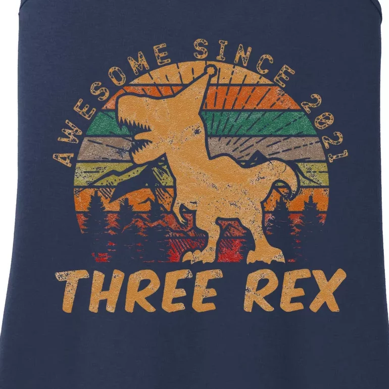 Three Rex 3rd Birthday Gift Third Dinosaur 3 Year Old Ladies Essential Tank