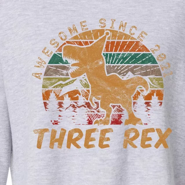 Three Rex 3rd Birthday Gift Third Dinosaur 3 Year Old Cropped Pullover Crew