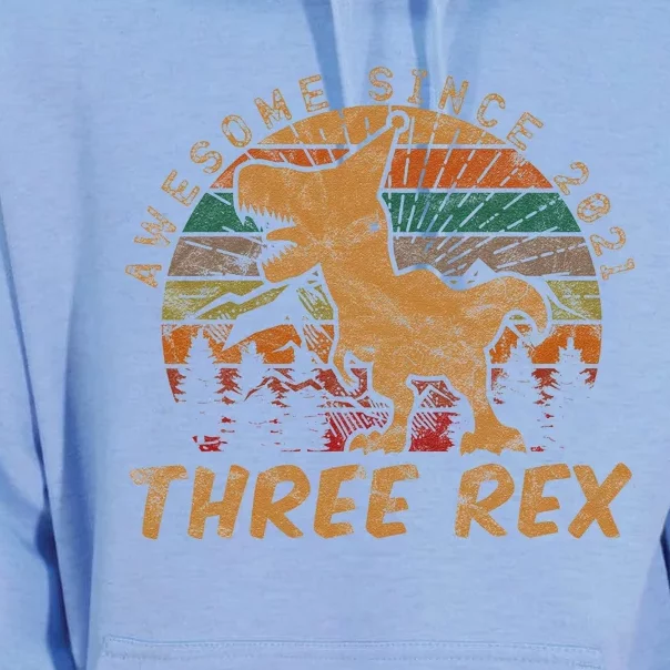 Three Rex 3rd Birthday Gift Third Dinosaur 3 Year Old Unisex Surf Hoodie