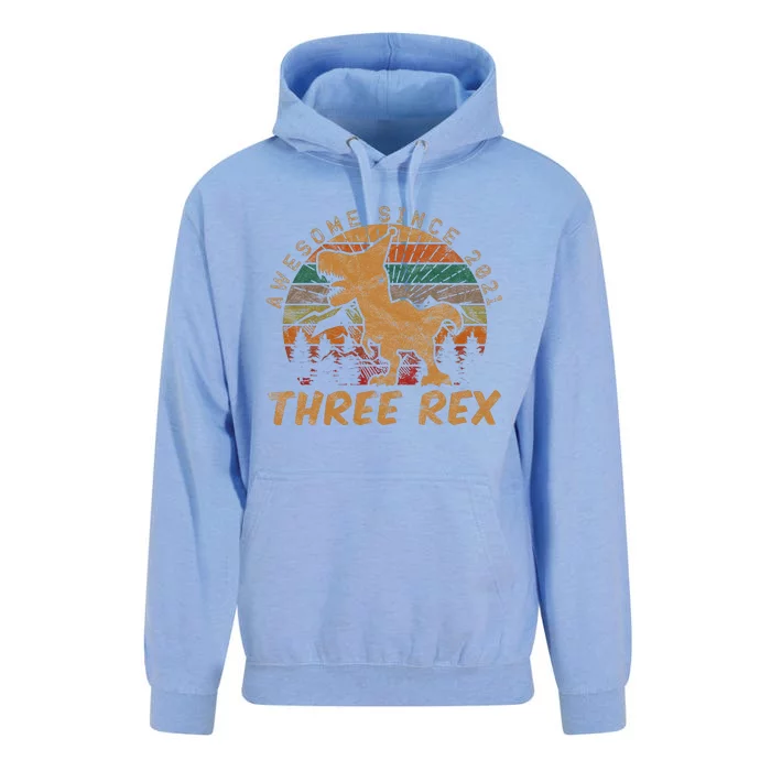 Three Rex 3rd Birthday Gift Third Dinosaur 3 Year Old Unisex Surf Hoodie