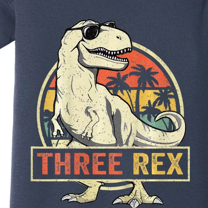 Three Rex 3rd Birthday Third Dinosaur 3 Year Old Baby Bodysuit