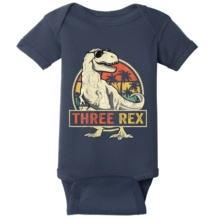 Three Rex 3rd Birthday Third Dinosaur 3 Year Old Baby Bodysuit