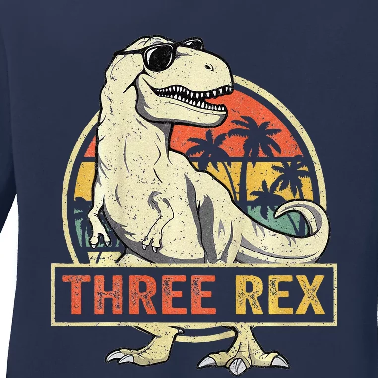 Three Rex 3rd Birthday Third Dinosaur 3 Year Old Ladies Long Sleeve Shirt