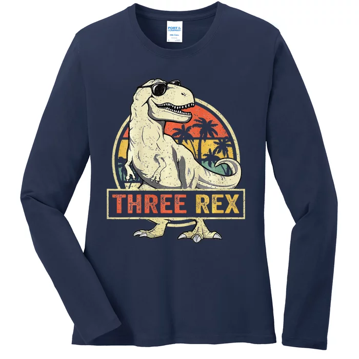 Three Rex 3rd Birthday Third Dinosaur 3 Year Old Ladies Long Sleeve Shirt