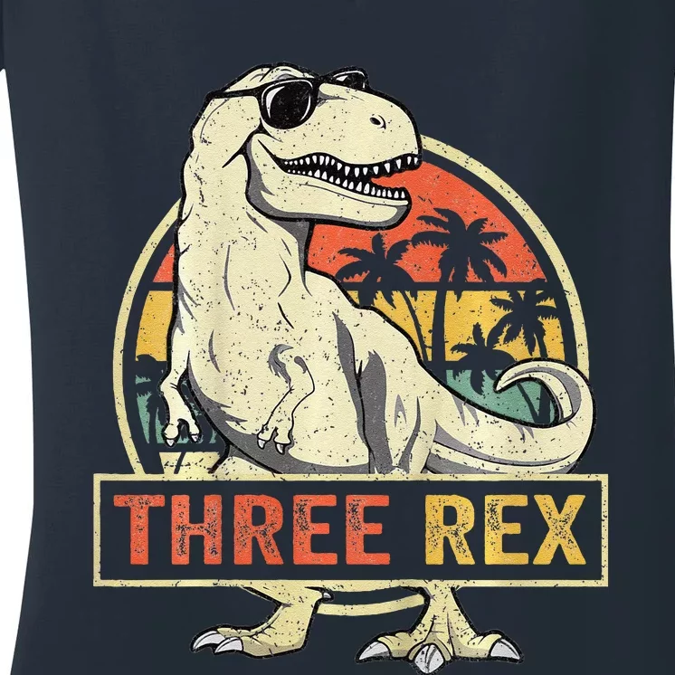 Three Rex 3rd Birthday Third Dinosaur 3 Year Old Women's V-Neck T-Shirt