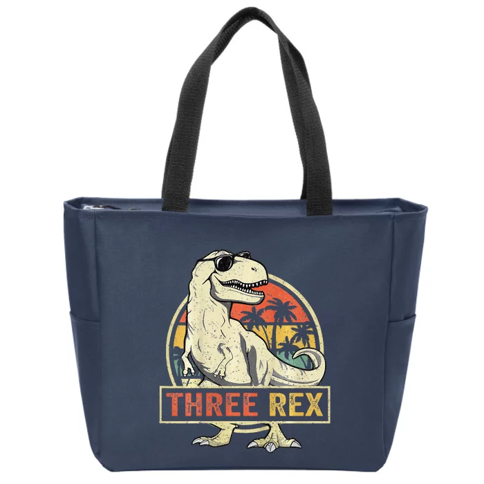 Three Rex 3rd Birthday Third Dinosaur 3 Year Old Zip Tote Bag