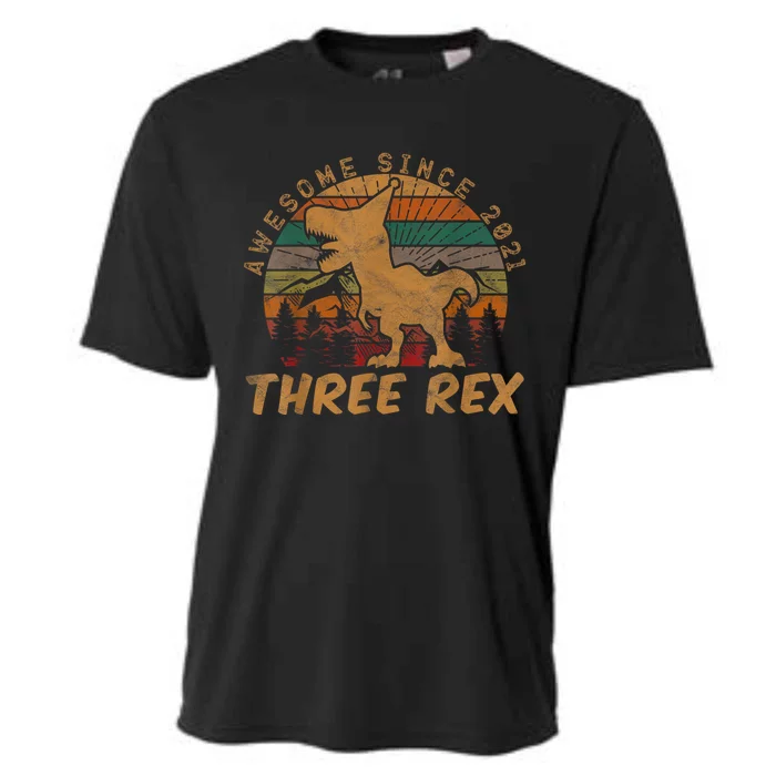 Three Rex 3rd Birthday Gift Third Dinosaur 3 Year Old Cooling Performance Crew T-Shirt