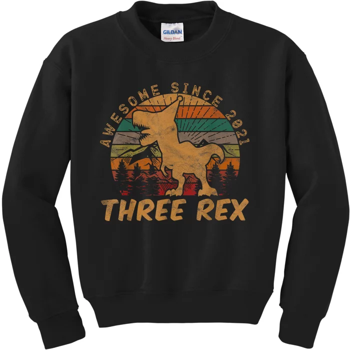 Three Rex 3rd Birthday Gift Third Dinosaur 3 Year Old Kids Sweatshirt