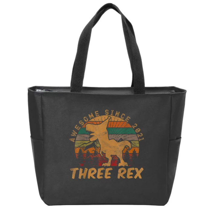 Three Rex 3rd Birthday Gift Third Dinosaur 3 Year Old Zip Tote Bag