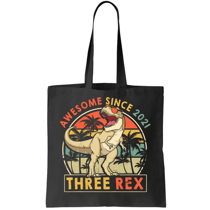 Three Rex 3rd Birthday Gift Third Dinosaur 3 Year Old Tote Bag