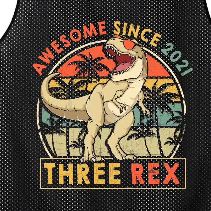 Three Rex 3rd Birthday Gift Third Dinosaur 3 Year Old Mesh Reversible Basketball Jersey Tank