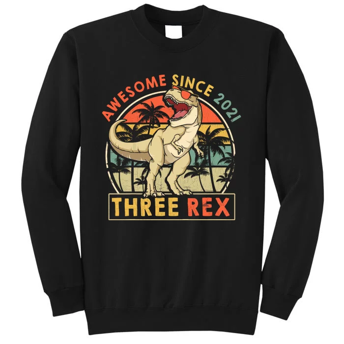 Three Rex 3rd Birthday Gift Third Dinosaur 3 Year Old Tall Sweatshirt