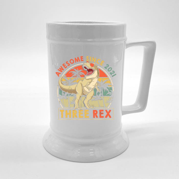 Three Rex 3rd Birthday Gift Third Dinosaur 3 Year Old Front & Back Beer Stein