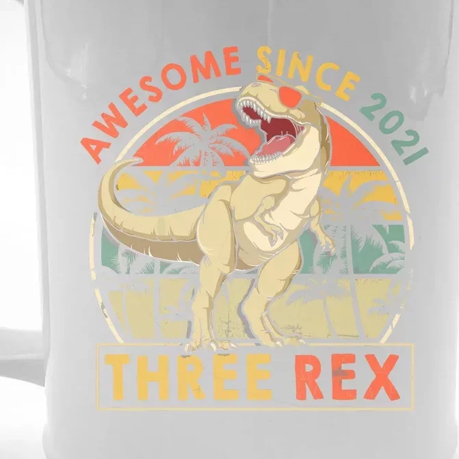 Three Rex 3rd Birthday Gift Third Dinosaur 3 Year Old Front & Back Beer Stein