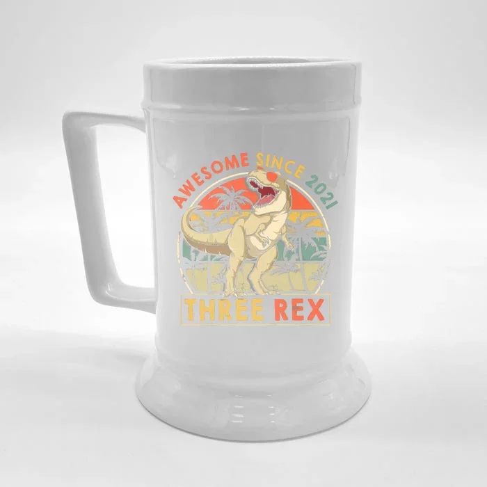 Three Rex 3rd Birthday Gift Third Dinosaur 3 Year Old Front & Back Beer Stein